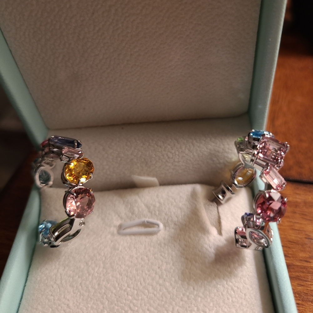 Swarovski Gema Drop Earrings, Asymetrical, Multicolor, Mixed Cuts, RhodiumPlated
